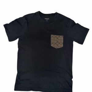 Coach Men Black Signature Pocket Casual Crewneck Tee Shirt Size S